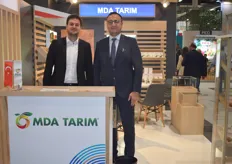 The stand of MDA Tarim. They mainly export citrus from Turkey. On the left is Ekoncan Karaman, on the right is director Mustafa Arslan.